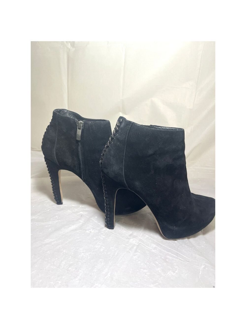 Vince Camuto Women's Cannon Suede Booties with Chain Detail on Heel